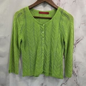 Krimson Klover Sweater Womens Small Lime Green Cardigan Lightweight Cropped
